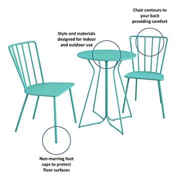 Novogratz Heidi Bistro Set in Turquoise for Indoor/Outdoor