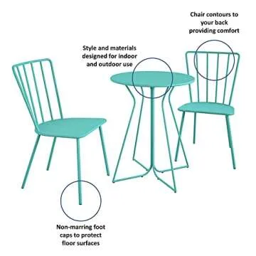 Novogratz Heidi Bistro Set in Turquoise for Indoor/Outdoor