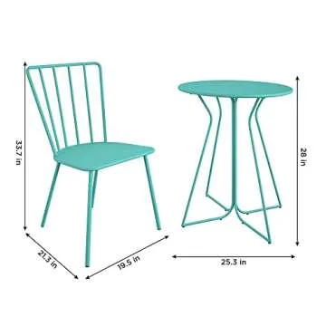 Novogratz Heidi Bistro Set in Turquoise for Indoor/Outdoor