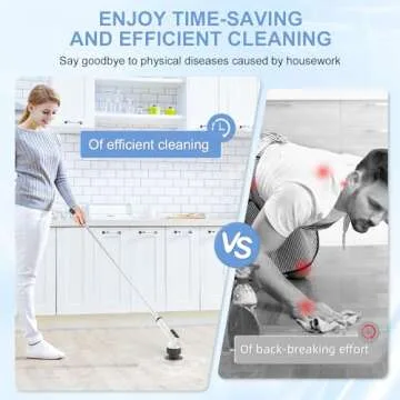 Holercoco Electric Spin Scrubber, Shower Cleaner Brush, Shower Scrubber with Long Handle 53.2inch, 2H Fast Charge, IPX7 Waterproof, Bathroom Cleaning Brush 2 Adjustable Speeds