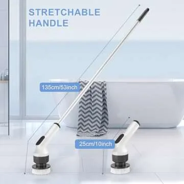 Holercoco Electric Spin Scrubber, Shower Cleaner Brush, Shower Scrubber with Long Handle 53.2inch, 2H Fast Charge, IPX7 Waterproof, Bathroom Cleaning Brush 2 Adjustable Speeds