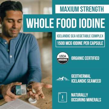 Organic Iodine Supplement – 1,500 mcg Iodine, Max Strength - from Sea Vegetable Complex, Whole Food & Raw Form – Contains Purest Icelandic Sea Kelp, Irish Moss & Bladderwrack (1500 mcg)