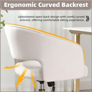 ABET Desk Chair with Wheels, Velvet Home Office Chair, Swivel Armchair Gold Base, Upholstered Modern Accent Chairs, Back Incline Adjustable for Living Room Bedroom Vanity, Off-White Cream