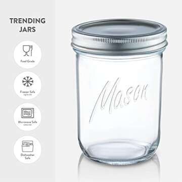 Paksh Novelty Mason Jars - Food Storage Container - 6-Pack - Airtight Container for Pickling, Canning, Candles, Home Decor, Overnight Oats, Fruit Preserves, Jam or Jelly