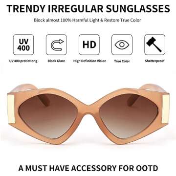 FEISEDY Fashion Irregular Cat Eye Sunglasses for Women Retro Trendy Sun Glasses Chic Shades UV400 Protection B2938