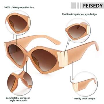 FEISEDY Fashion Irregular Cat Eye Sunglasses for Women Retro Trendy Sun Glasses Chic Shades UV400 Protection B2938