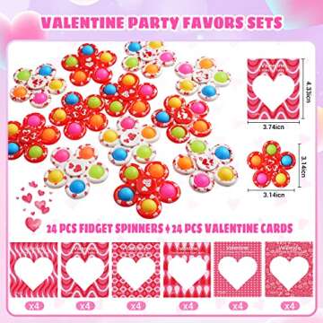SCIONE 24 Pack Valentine's Day Gifts Cards for Kids with Fidget Spinners, Valentine Classroom Pop Bubble Fidget Toys Party Favors, School Classmates Prizes Exchange Gifts Bulk Goodie Bag Fillers