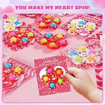 SCIONE 24 Pack Valentine's Day Gifts Cards for Kids with Fidget Spinners, Valentine Classroom Pop Bubble Fidget Toys Party Favors, School Classmates Prizes Exchange Gifts Bulk Goodie Bag Fillers