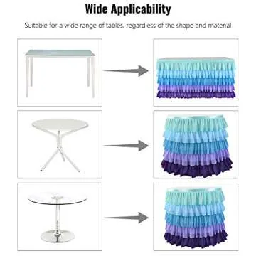 Adeeing 6ft Mermaid Tulle Table Skirt 5 Tier Purple Blue Tablecloth Tutu Ruffle Table Skirting for Rectangle or Round Table Baby Shower Birthday Wedding Party Banquet Decoration (L 72in, H 30in)