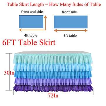 Adeeing 6ft Mermaid Tulle Table Skirt 5 Tier Purple Blue Tablecloth Tutu Ruffle Table Skirting for Rectangle or Round Table Baby Shower Birthday Wedding Party Banquet Decoration (L 72in, H 30in)