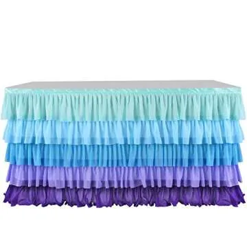Adeeing 6ft Mermaid Tulle Table Skirt 5 Tier Purple Blue Tablecloth Tutu Ruffle Table Skirting for Rectangle or Round Table Baby Shower Birthday Wedding Party Banquet Decoration (L 72in, H 30in)