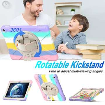 Case for Fire HD 10/10 Plus Tablet Case with Pencil (11th Generation, 2021 Release), Screen Protector, 360 Rotating Stand, Hand Strap, Full-Body Drop Proof Protection Case - Colorful+Pink