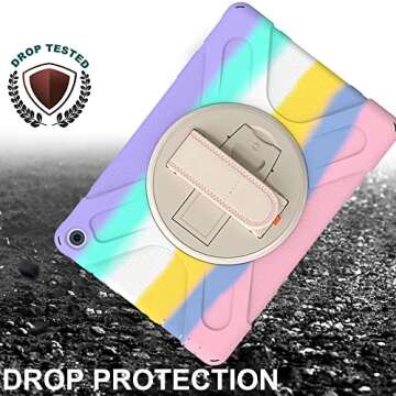 Case for Fire HD 10/10 Plus Tablet Case with Pencil (11th Generation, 2021 Release), Screen Protector, 360 Rotating Stand, Hand Strap, Full-Body Drop Proof Protection Case - Colorful+Pink