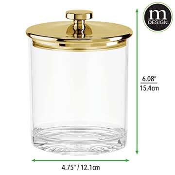mDesign Airtight Apothecary Storage Organizer Canister Jars - Acrylic Containers for Kitchen, Organization Holder for Pantry, Counter, and Cupboards, Lumiere Collection, Set of 6, Clear/Soft Brass