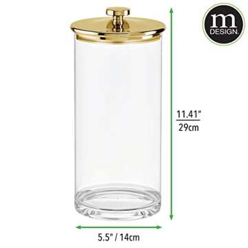 mDesign Airtight Apothecary Storage Organizer Canister Jars - Acrylic Containers for Kitchen, Organization Holder for Pantry, Counter, and Cupboards, Lumiere Collection, Set of 6, Clear/Soft Brass