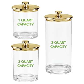 mDesign Airtight Apothecary Storage Organizer Canister Jars - Acrylic Containers for Kitchen, Organization Holder for Pantry, Counter, and Cupboards, Lumiere Collection, Set of 6, Clear/Soft Brass
