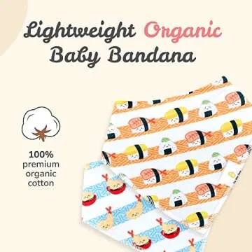 The Wee Bean Organic Cotton Bandana Baby Bibs, Chemical-Free Teething Bibs for Drooling & Eating, Gentle & Absorbent Baby Bibs for Boys and Girls, Adjustable 2-Piece Set, Japan Sushi Design