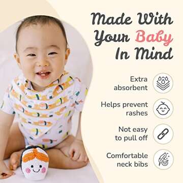 The Wee Bean Organic Cotton Bandana Baby Bibs, Chemical-Free Teething Bibs for Drooling & Eating, Gentle & Absorbent Baby Bibs for Boys and Girls, Adjustable 2-Piece Set, Japan Sushi Design