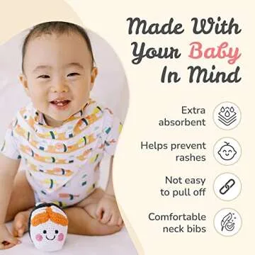 The Wee Bean Organic Cotton Bandana Baby Bibs, Chemical-Free Teething Bibs for Drooling & Eating, Gentle & Absorbent Baby Bibs for Boys and Girls, Adjustable 2-Piece Set, Japan Sushi Design