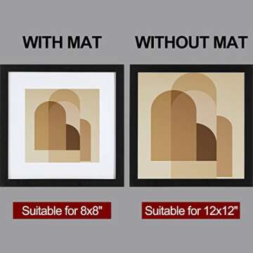 HEART ART 12x12 Black Picture Frame Set of 9, Display Pictures 8x8 with Mat or 12 x 12 without Mat, Multi Collage Gallery Square Photo Frames for Wall