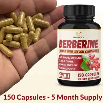 Berberine with Ceylon Cinnamon, Turmeric, Milk Thistle, Artichoke, Black Pepper - 150 Count - Pack of 1