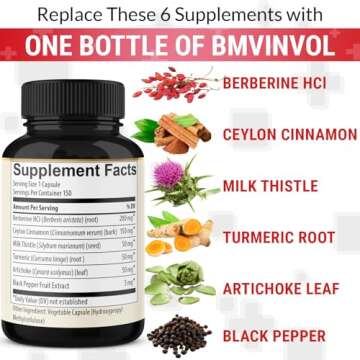 Berberine with Ceylon Cinnamon, Turmeric, Milk Thistle, Artichoke, Black Pepper - 150 Count - Pack of 1