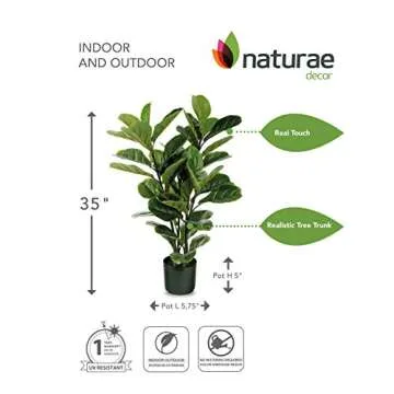 Naturae Decor Fiddle Leaf Tree - Lifelike Artificial Indoor and Outdoor House Plant - UV Resistant - 35 in High