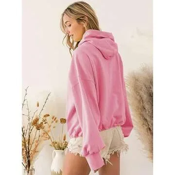 Plustrong Womens Half Zip Hoodies Casual Long Sleeve Cropped Sweatshirts Quarter Zip Pullover (Pink,L)