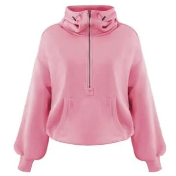 Plustrong Womens Half Zip Hoodies Casual Long Sleeve Cropped Sweatshirts Quarter Zip Pullover (Pink,L)