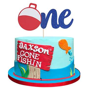 Fishing First Birthday Cake Topper - Little Fisherman Cake Topper, the Big One, Boy Fishing Birthday, Lakeside Party, Baby Cake Smashing Milestone Photo Booth Props Supplies (fishing Cake Toppe