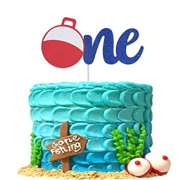 Fishing First Birthday Cake Topper - Little Fisherman Cake Topper, the Big One, Boy Fishing Birthday, Lakeside Party, Baby Cake Smashing Milestone Photo Booth Props Supplies (fishing Cake Toppe