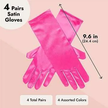 Juvale Satin Princess Gloves for Girls - 4 Colors