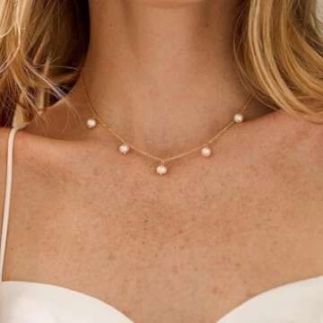 BRAYEG 14k Gold Pearl Drop Necklace for Women, Small Pearl Necklace Freshwater Pearl Necklaces Pearl...