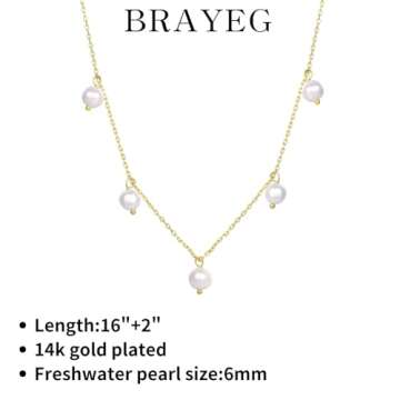 BRAYEG 14k Gold Pearl Drop Necklace for Women, Small Pearl Necklace Freshwater Pearl Necklaces Pearl Pendant Single Pearl Necklaces Simple Pearl Necklaces for Everyday Wedding Jewelry Gifts