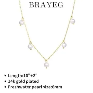BRAYEG 14k Gold Pearl Drop Necklace for Women, Small Pearl Necklace Freshwater Pearl Necklaces Pearl Pendant Single Pearl Necklaces Simple Pearl Necklaces for Everyday Wedding Jewelry Gifts