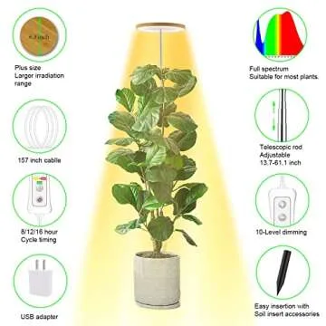 yadoker Plant Grow Light, LED Growing Light Full Spectrum for Indoor Plants,Height Adjustable, Automatic Timer, 5V Low Safe Voltage,Idea for Large Plant Light