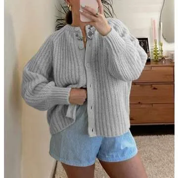 Women Button Down Cardigan Sweater Long Sleeve Chunky Cardigan Top Casual Knit Jacket Fall Winter St...