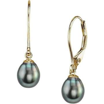 Tahitian Real Pearl Earrings for Women - 14k Gold Leverback