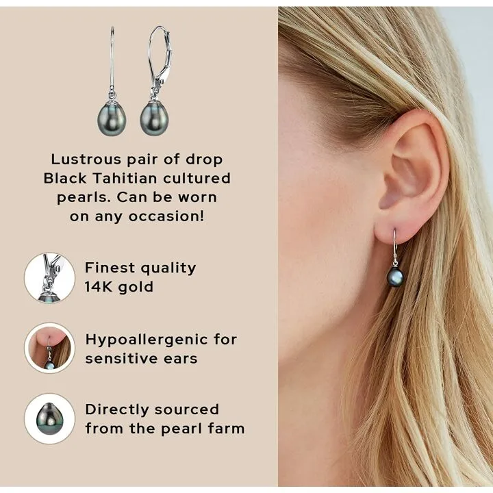 Tahitian Pearls 14k Gold Leverback Earrings