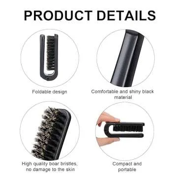Mozeat Lens Folding Boar Bristles Brush, Collapsable Pocket Hair Brush with Natural Bristles, Anti-Static Range Hair Brush, Mini Beard Brush, Portable Hair Styling Tool for Women and Men