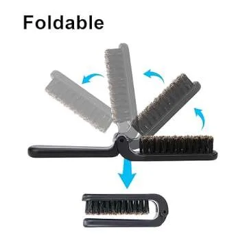 Mozeat Lens Folding Boar Bristles Brush, Collapsable Pocket Hair Brush with Natural Bristles, Anti-Static Range Hair Brush, Mini Beard Brush, Portable Hair Styling Tool for Women and Men