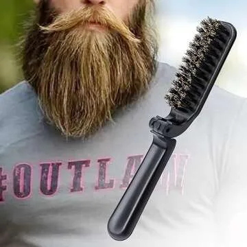 Mozeat Lens Folding Boar Bristles Brush, Collapsable Pocket Hair Brush with Natural Bristles, Anti-Static Range Hair Brush, Mini Beard Brush, Portable Hair Styling Tool for Women and Men