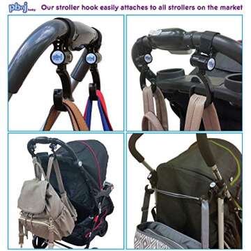 PBnJ baby Stroller Hooks 2 Pack Organizer Clip Travel Purse Shopping Diaper Bags