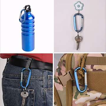 6PCS Carabiner Caribeaner Clip,3" Large Aluminum D Ring Shape Carabeaner with 6PCS Keyring Keychain Hook (Orange+Red+Yellow+Navy+Pink+Pale Purple)