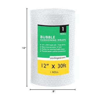12 inch x 30 ft Bubble Cushioning Wrap, Perforated Every 12" Protective Packing Moving & Shipping Supplies for Boxes & Fragile Items
