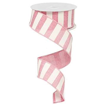 Stripe Burlap Canvas Wired Edge Ribbon (1.5", Pink White) - 10 Yards : RX9148WT