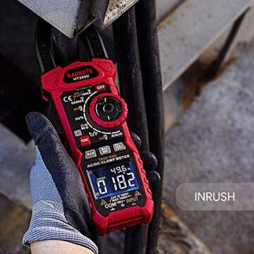 KAIWEETS HT208D Inrush Clamp Meter 1000A True RMS AC/DC Current Amp Meter, VFD, LOZ Mode, 6000 Counts, Measures Current Voltage Temperature Capacitance Resistance Diodes Continuity Duty-Cycle