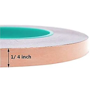 Zehhe Copper Foil Tape with Double-Sided Conductive (1/4inch X 21.8yards)- EMI Shielding,Stained Glass,Soldering,Electrical Repairs,Slug Repellent,Paper Circuits,Grounding (1/4inch)