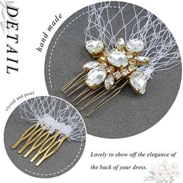 Heread 1920s Bride Wedding Birdcage Veil White Crystal Bridal Headpiece Accessories with Comb for Women and Girls