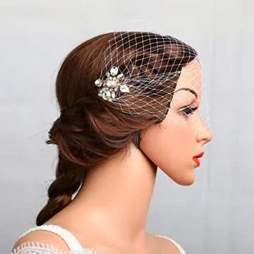 Heread 1920s Bride Wedding Birdcage Veil White Crystal Bridal Headpiece Accessories with Comb for Women and Girls